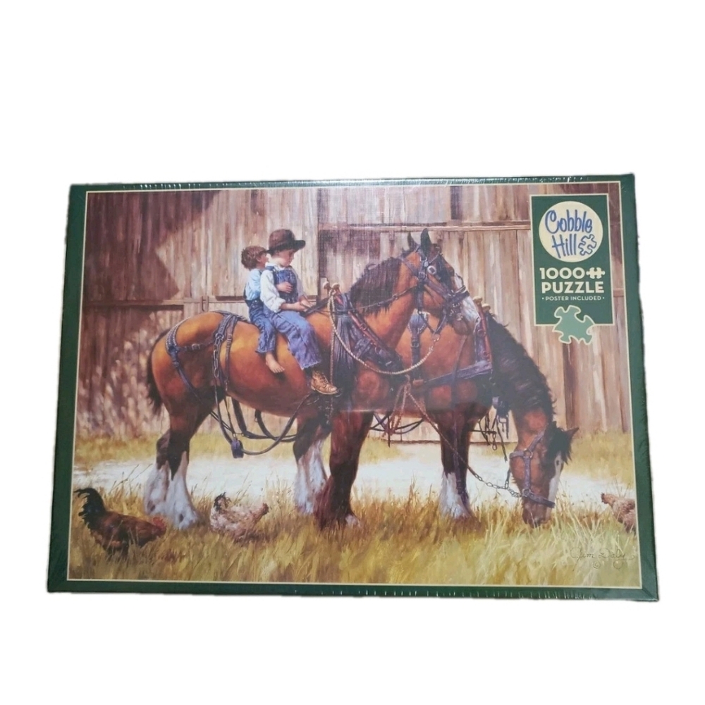Cobble Hill Back To The Barn Puzzle Sealed 1000pcs Horse Boys Poster Jim Daly